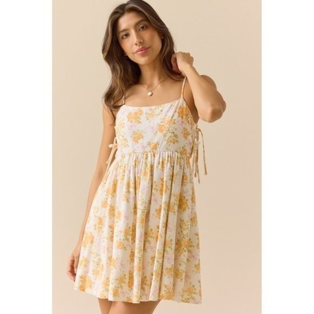 Altar'd State Floral Rose Bow Mini Dress Ivory Size Small NEW